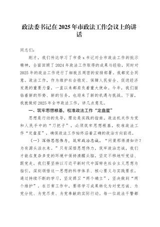 政法委书记在2025年市政法工作会议上的讲话