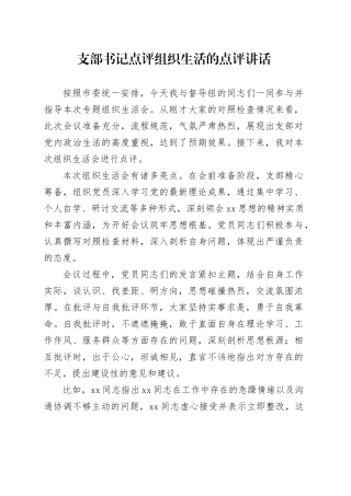 支部书记点评组织生活的点评讲话