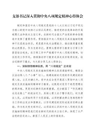支部书记深入贯彻中央八项规定精神心得体会