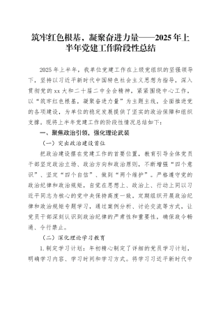 筑牢红色根基，凝聚奋进力量——2025年上半年党建工作阶段性总结20250723