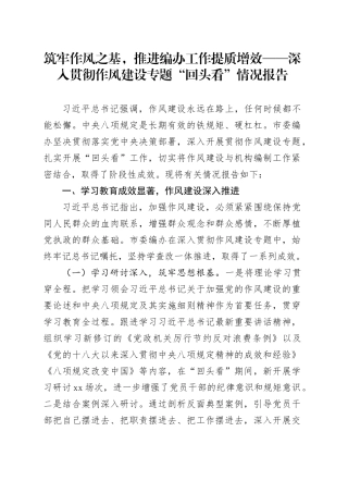 筑牢作风之基，推进编办工作提质增效——深入贯彻作风建设专题“回头看”情况报告