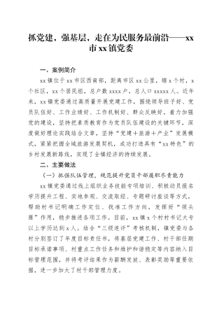 抓党建，强基层，走在为民服务最前沿——市镇党委