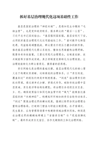 抓好基层治理现代化这项基础性工作