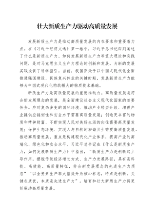 壮大新质生产力驱动高质量发展