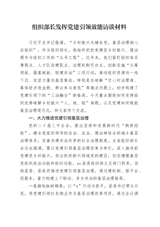 组织部长发挥党建引领效能访谈材料