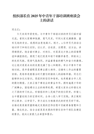 组织部长在2025年中青年干部培训班座谈会上的讲话