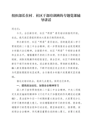 组织部长在村、社区干部培训班的专题党课辅导讲话