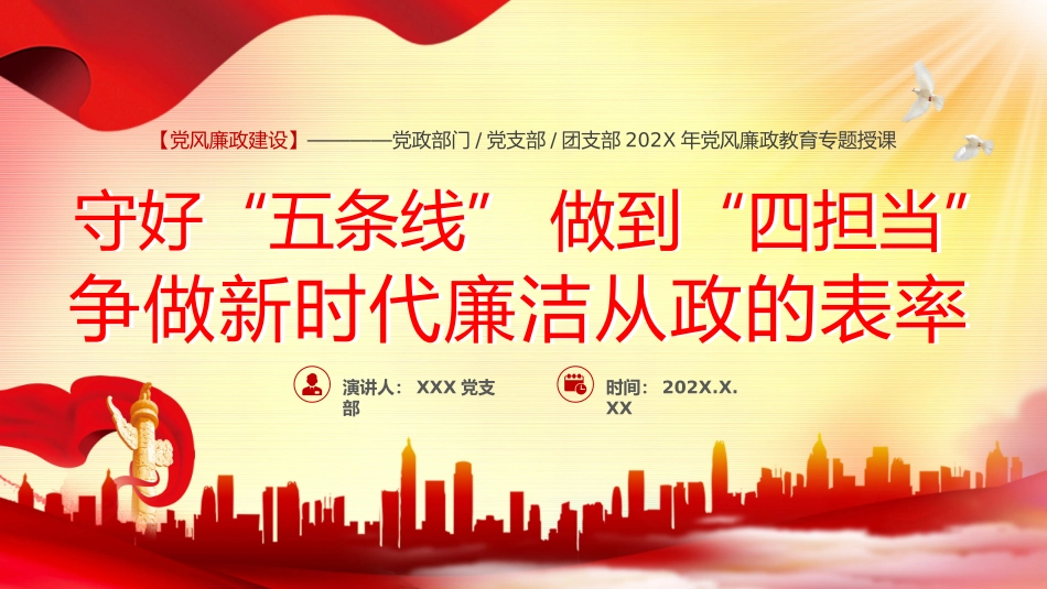 2024年党建党课守好五道关PPT模板（20240923）_第1页