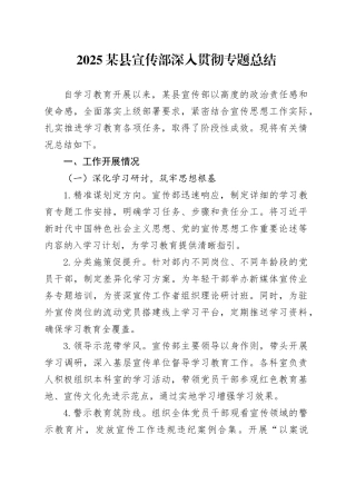 2025某县宣传部深入贯彻专题总结