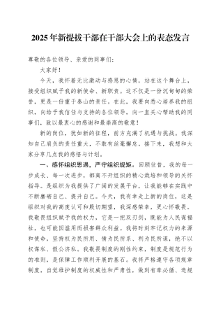 2025年新提拔干部在干部大会上的表态发言20250904