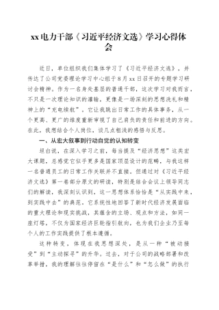 XX电力干部《习近平经济文选》学习心得体会