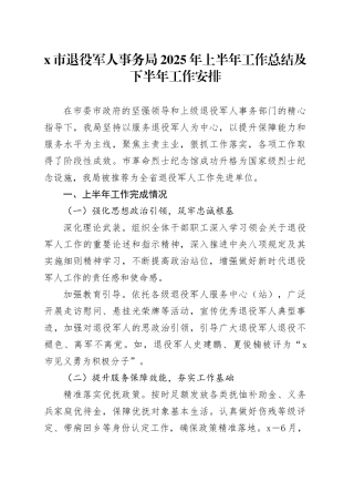 X市退役军人事务局2025年上半年工作总结及下半年工作安排