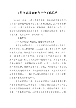 X县文旅局2025年半年工作总结