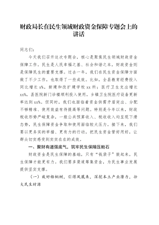 财政局长在民生领域财政资金保障专题会上的讲话