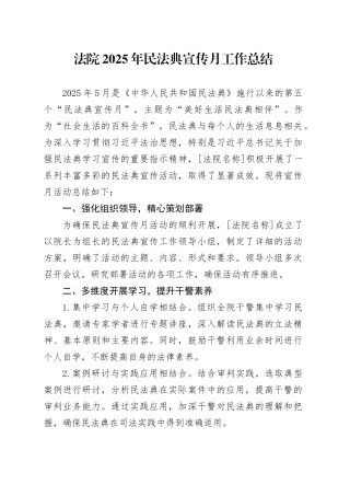 法院2025年民法典宣传月工作总结