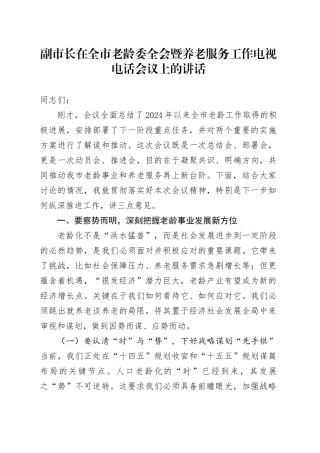 副市长在全市老龄委全会暨养老服务工作电视电话会议上的讲话