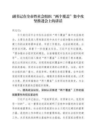 副书记在全市性社会组织“两个覆盖”集中攻坚推进会上的讲话