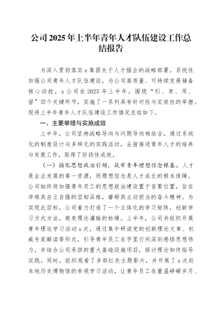 公司2025年上半年青年人才队伍建设工作总结报告(1)