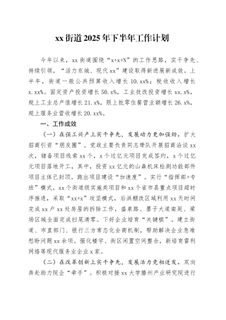 街道2025年下半年工作计划