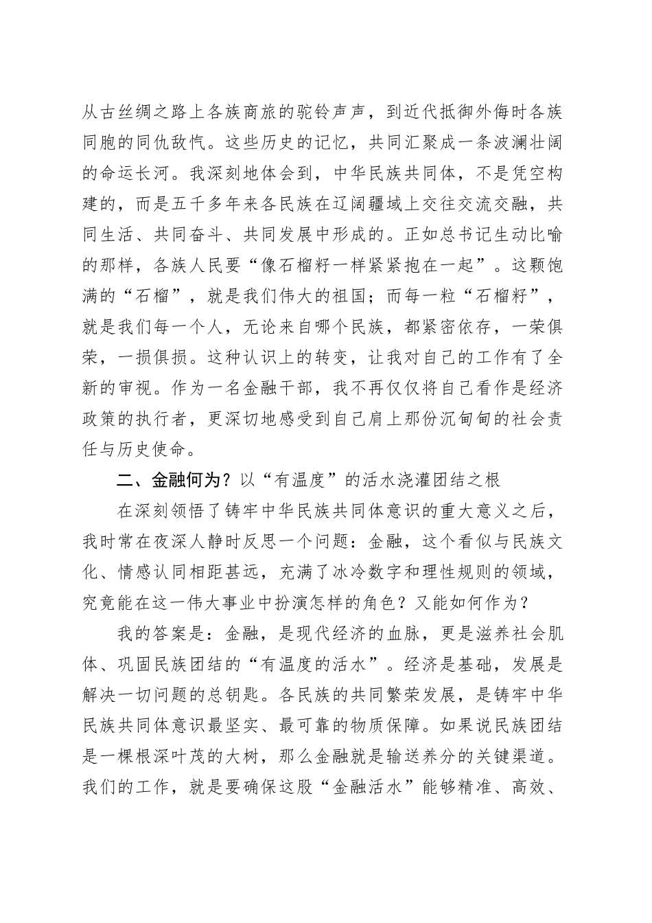 金融办干部在铸牢中华民族共同体意识专题研讨会上的发言材料_第2页