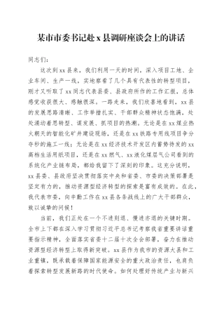 某市市委书记赴X县调研座谈会上的讲话