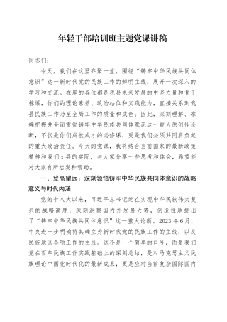 年轻干部培训班主题党课讲稿