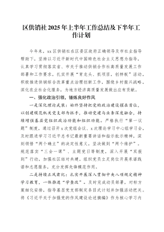 区供销社2025年上半年工作总结及下半年工作计划