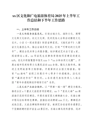 区文化和广电旅游体育局2025年上半年工作总结和下半年工作思路