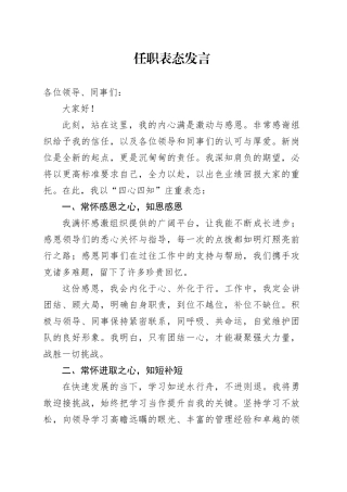 任职表态发言（四心四知）