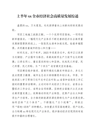 上半年XX全市经济社会高质量发展综述