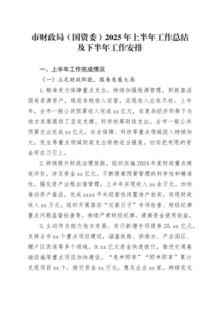 市财政局（国资委）2025年上半年工作总结及下半年工作安排