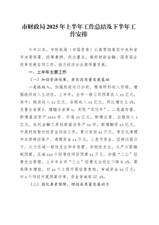 市财政局2025年上半年工作总结及下半年工作安排