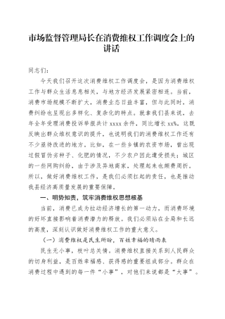 市场监督管理局长在消费维权工作调度会上的讲话