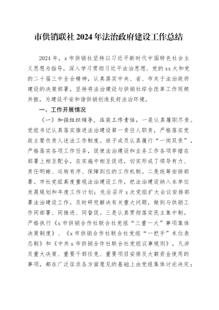 市供销联社2024年法治政府建设工作总结