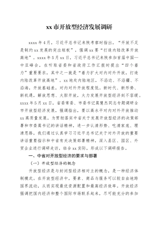 市开放型经济发展调研