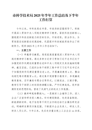 市科学技术局2025年半年工作总结及下半年工作打算