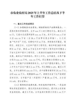 市农业农村局2025年上半年工作总结及下半年工作打算