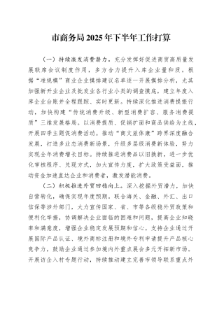 市商务局2025年下半年工作打算