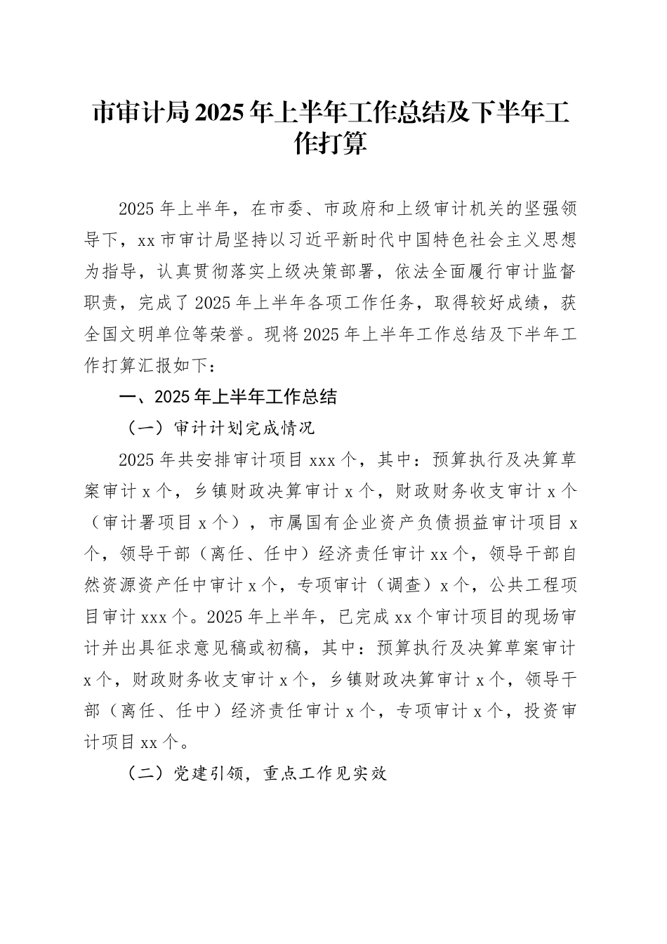 市审计局2025年上半年工作总结及下半年工作打算_第1页