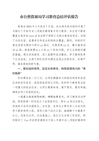 市自然资源局2025年深入贯彻中央八项规定精神学习教育总结评估报告202500829