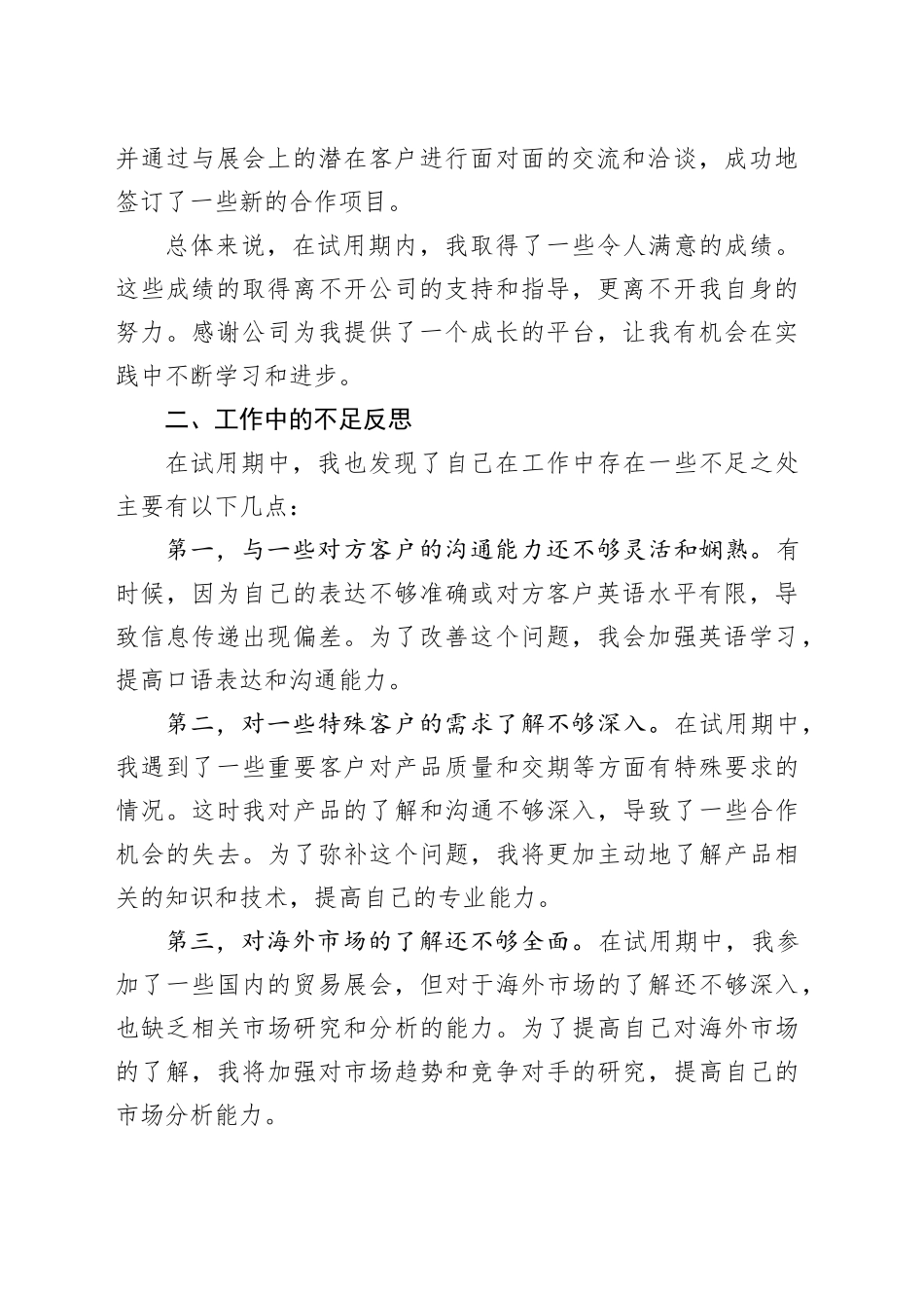 外贸业务员试用期工作总结_第2页