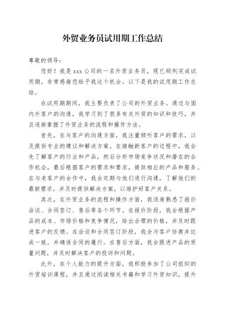 外贸业务员试用期工作总结范文