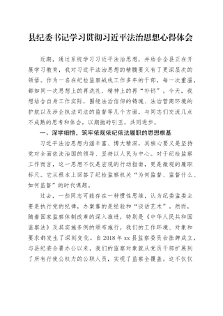县纪委书记学习贯彻习近平法治思想心得体会