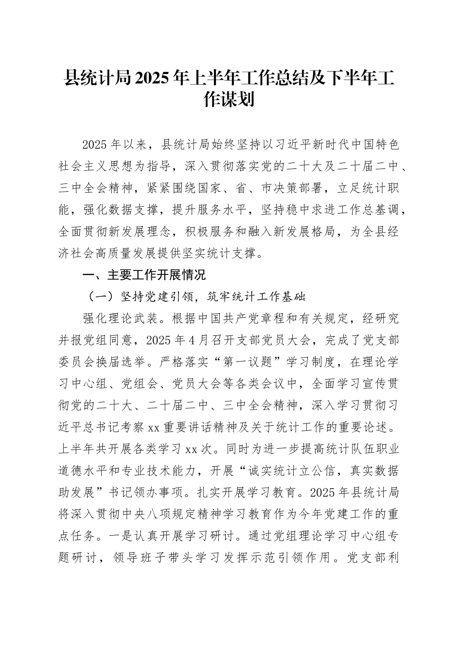 县统计局2025年上半年工作总结及下半年工作谋划_第1页