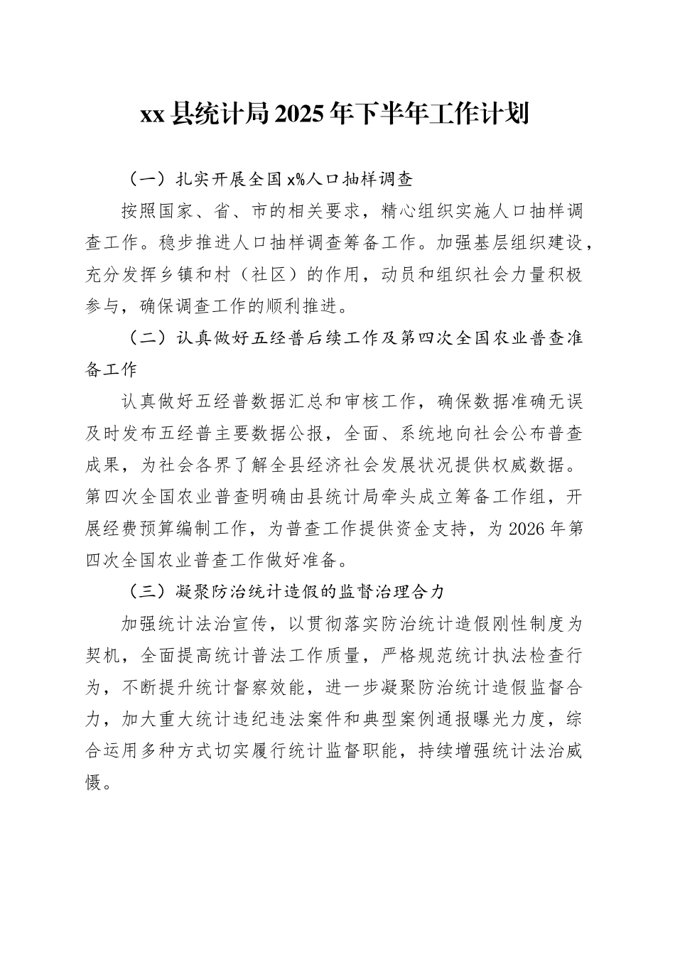 县统计局2025年下半年工作计划_第1页