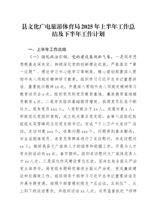 县文化广电旅游体育局2025年上半年工作总结及下半年工作计划