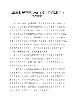 县政务服务管理局2025年度上半年党建工作情况报告