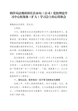 烟草局法规科科长在市局（公司）党组理论学习中心组集体（扩大）学习会上的研讨发言