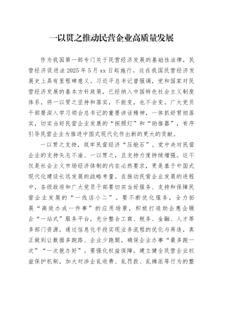 一以贯之推动民营企业高质量发展