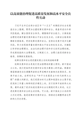 以高效能治理促进高质量发展和高水平安全良性互动